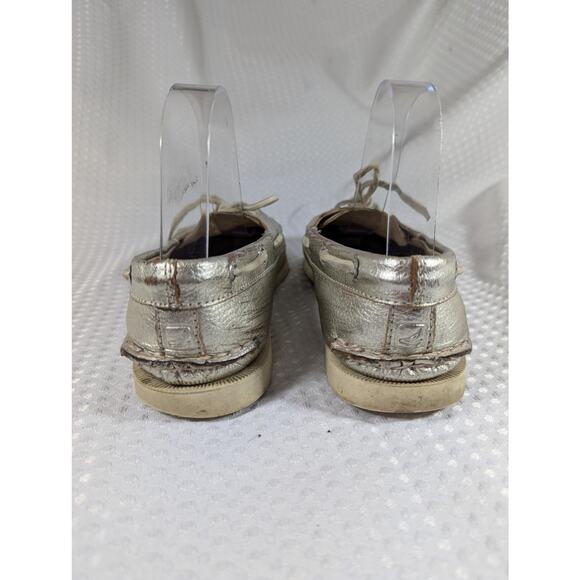 SPERRY TOPSIDER! GOLD GENUINE LEATHER BOAT SHOES NON-MARKING WHITE SOLE! SZ 9.5M - Picture 8 of 10